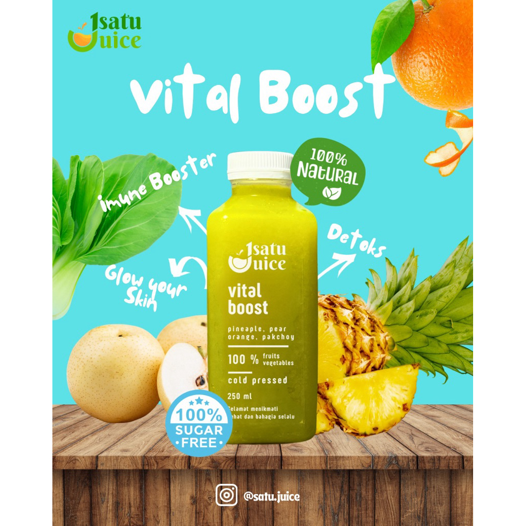 

Vital Boost | Coldpress Juice | Nanas, Pear, Jeruk, Pakchoy | 100% buah dan sayur | Tanpa gula
