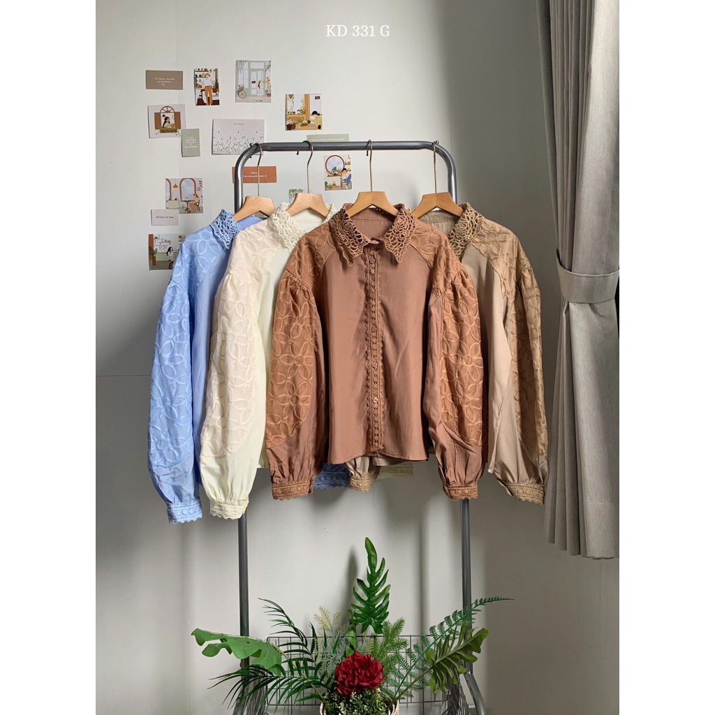 Blouse Brokat Bordir Lengan Balon Model Korea – Kemeja Wanita Elegan