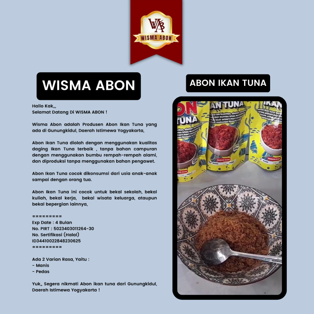 

Abon Ikan Tuna Asli Original Yogyakarta Kemasan Pouch 100gr Wisma Abon