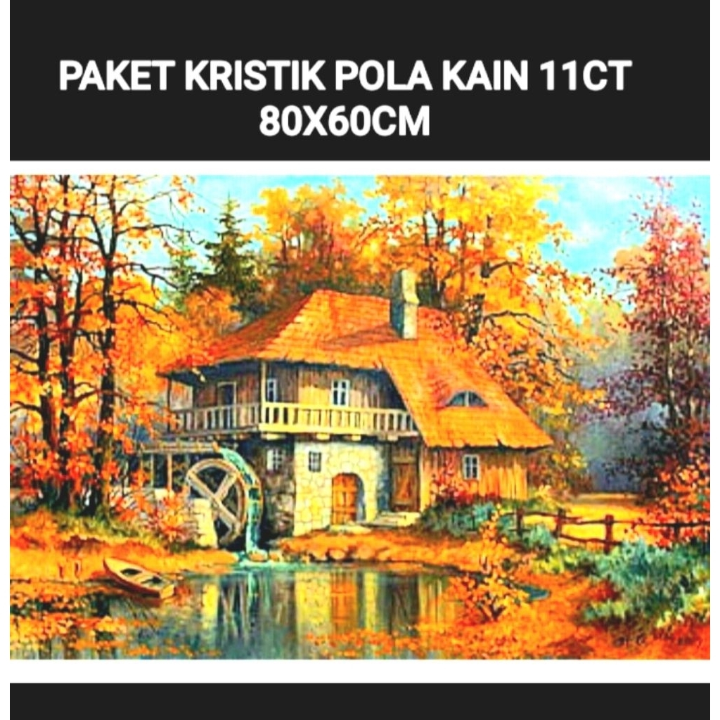 Paket kristik rumah kincir air pola kain cross stitch kit