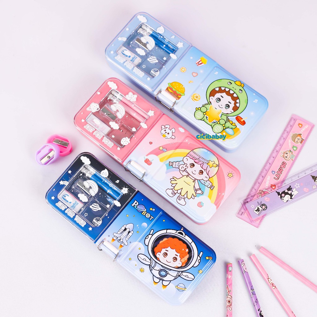 

Kotak Pensil Set Tingkat 2 Susun Pencil Case Tebal Tempat Pensil Anak 1 Set Dengan Isi Motif Lucu