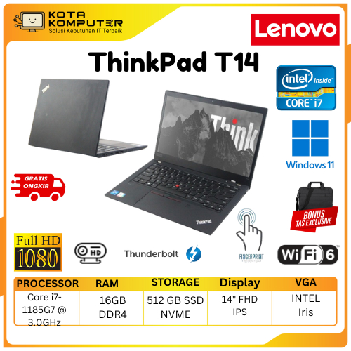 LAPTOP LENOVO THINKPAD T14 Core i7-1185G7 Ram 16GB SSD 512GB WINDOWS 11 14" FHD