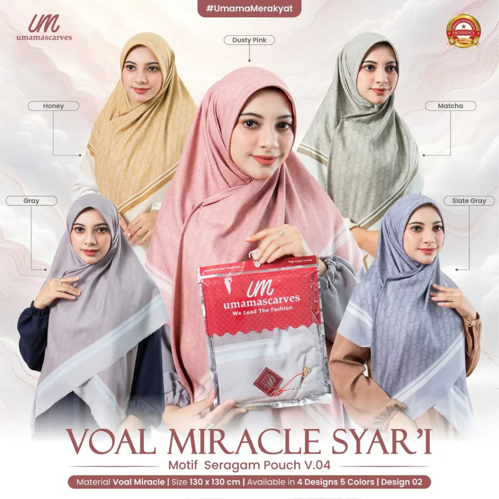 Umama Scarf - Kerudung Motif VOAL MIRACLE SYAR'I 130x130 Jilbab Segiempat Jumbo Syari Pouch Print Me