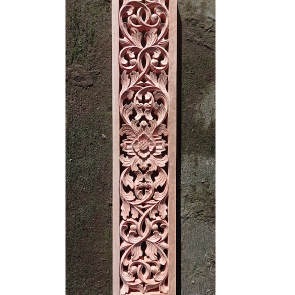 Ornamen Ukiran Kayu 120 x 20 cm Dekorasi Dinding Hiasan Pintu Jendela Kayu Mahoni