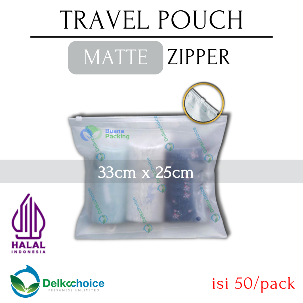 DELKOCHOICE TRAVEL POUCH MATTE ZIPPER SLIDE 33x25