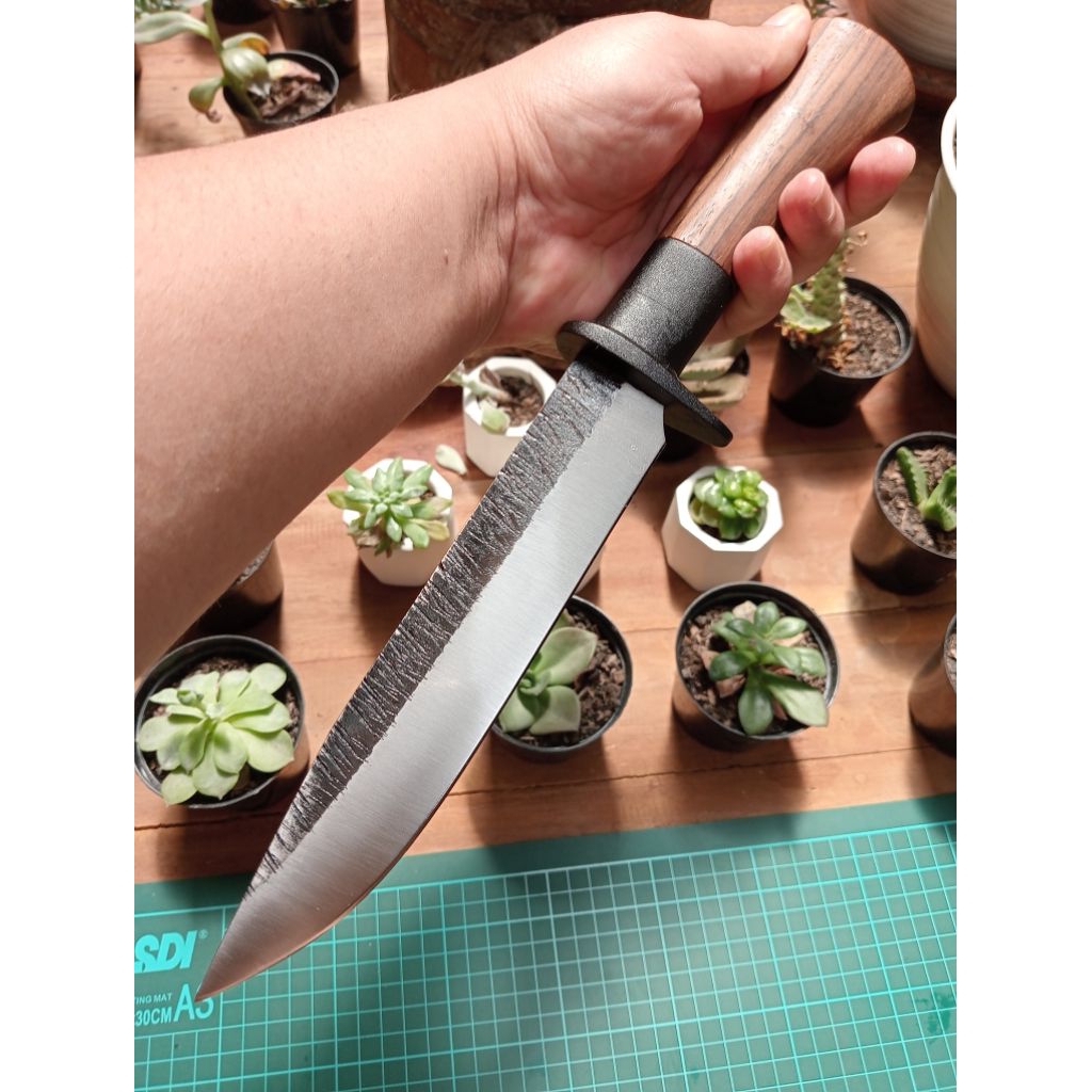 Pisau Bushcraft Handmade – Baja D2, Handle & Sarung Kayu, Aksesori Kulit