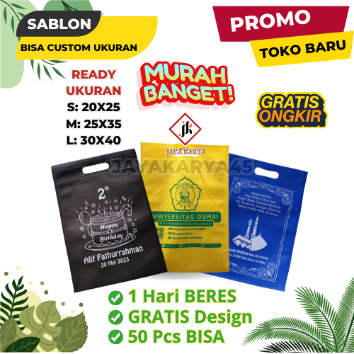 

Tas Spunbond sablon Goodie bag custom 1 hari jadi 25x35 30x40 38x45 Tas Souvenir
