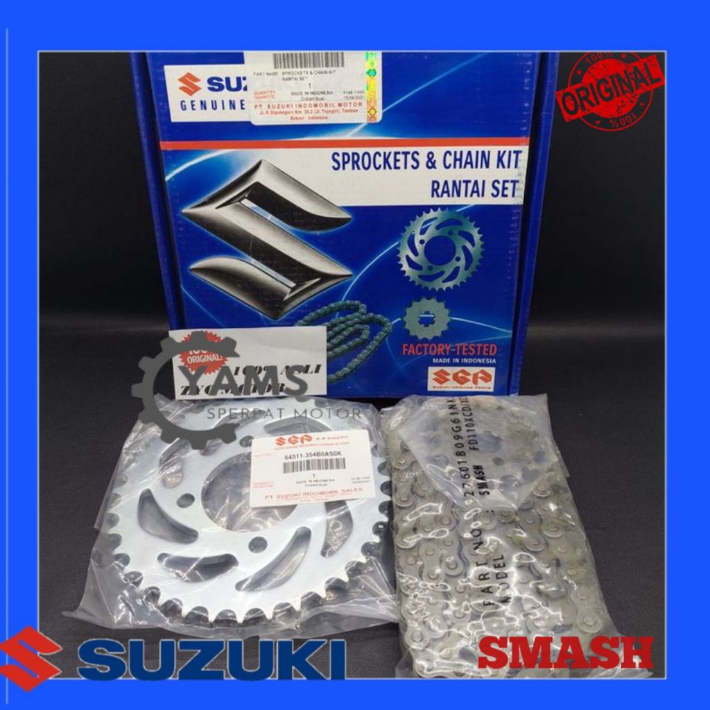 GEAR SET SUZUKI + RANTAI SMASH UNTUK MOTOR SMASH, SMASH NEW, SHOGUN 125, SHOGUN RR DAN SHOGUN 125 SP