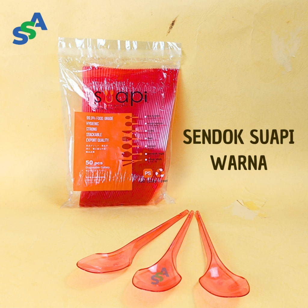 SENDOK SUAPI PS WARNA ISI 50 PCS / SENDOK PLASTIK WARNA MERAH