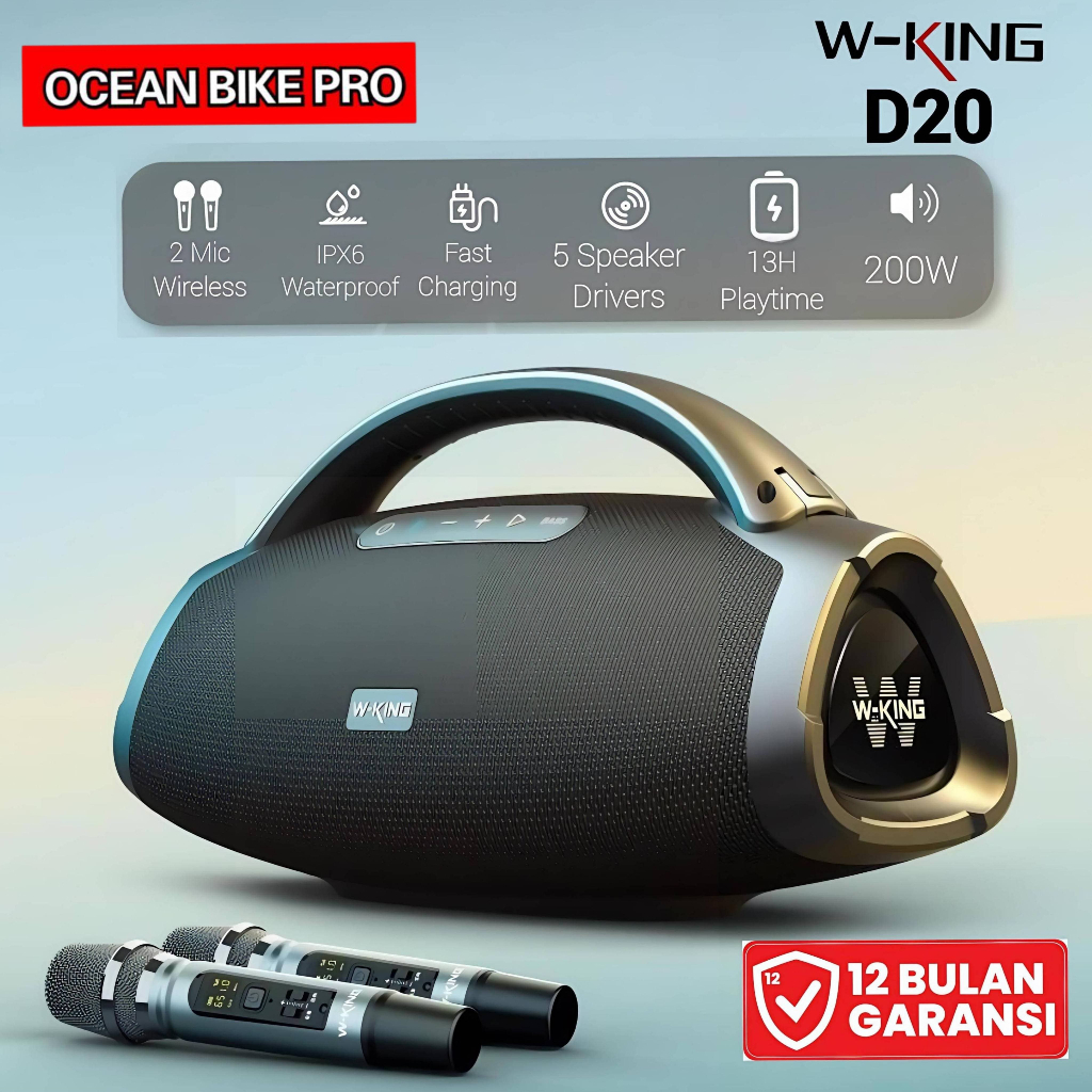Wking Speaker Bluetooth Karaoke Super Bass D20 200W Mic Wireless Portable Waterproof TWS Super Bass