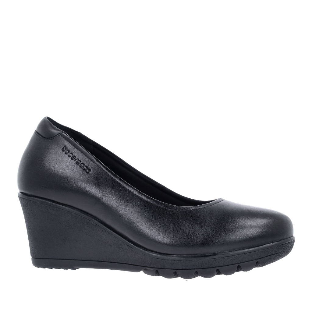Bocorocco D. Bologna 99 Nero - Wedges Kulit Asli Warna Hitam