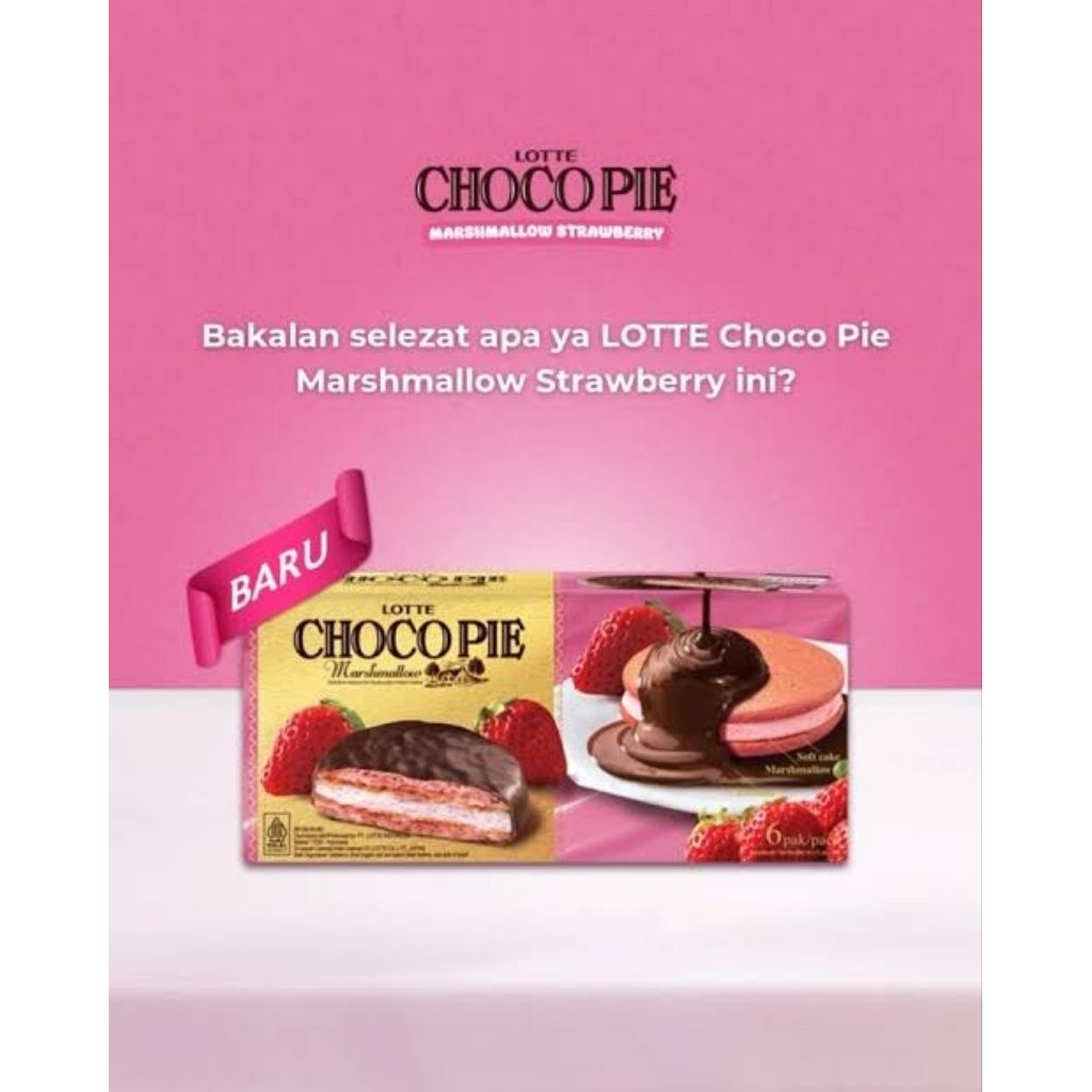 

Lotte Choco Pie Marshmallow Rasa Cokelat Stroberi isi 12 Pcs / Kotak