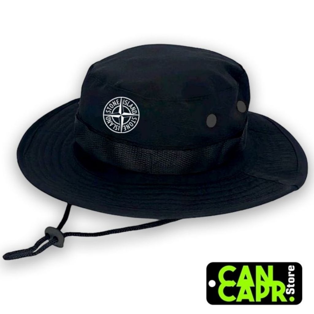 TOPI RIMBA GUNUNG OUTDOOR HIKING CAMPING HAT TALI PREMIUM PRIA WANITA LOGO STONE ISLAND
