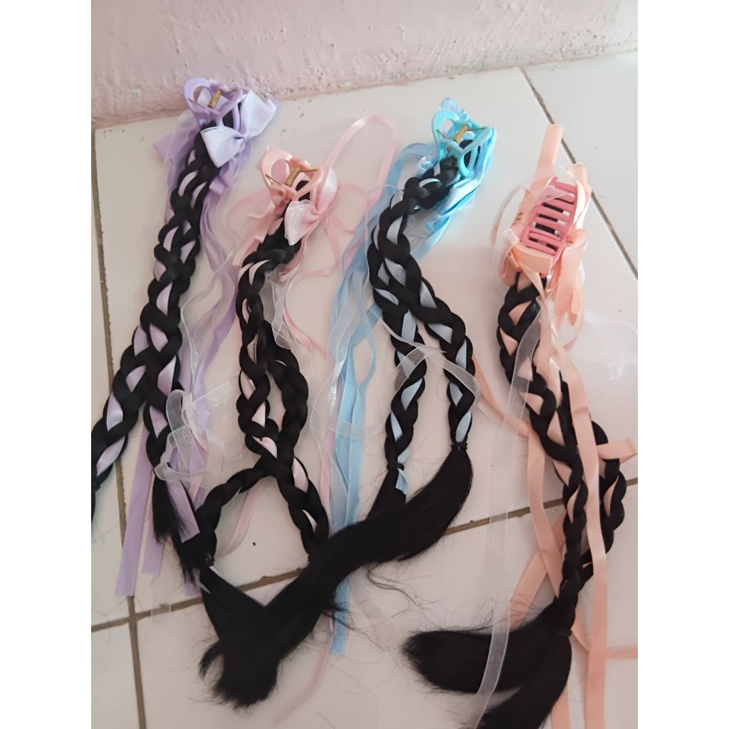 Hair clip pony tail / wig ponytail kepang / jepit rambut palsu anak perempuan / rambut palsu wanita 