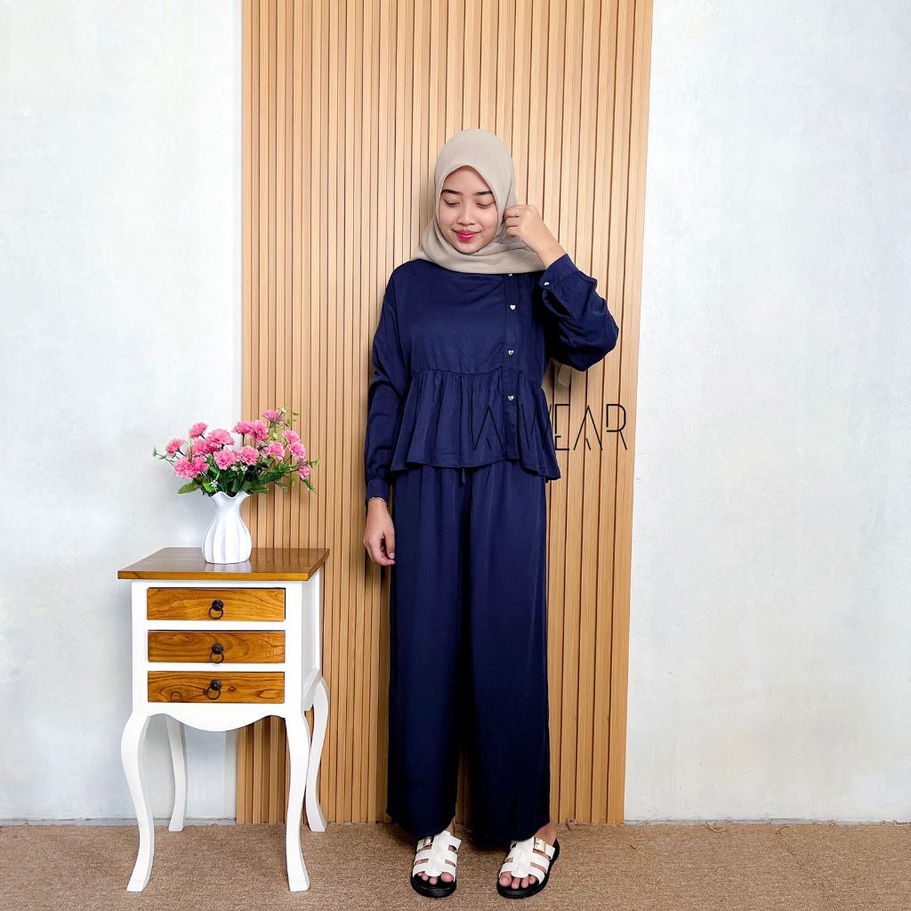 A Wear - Kania Setelan Kemeja Celana Wanita One Set Rayon Twill
