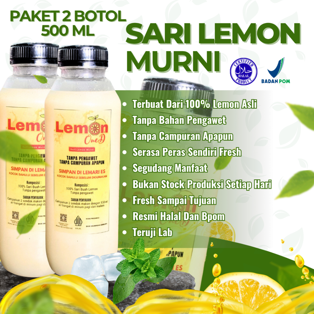 

PAKET DIET LEMON YOU! - Sari Lemon 500ML+500ML Murni 100% Fresh Alami Untuk Diet Detoks Pelangsing