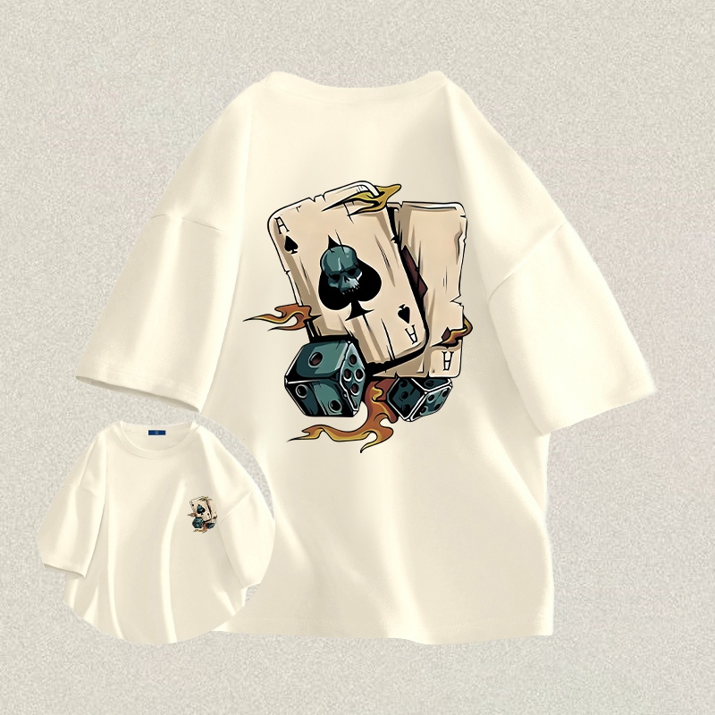 RENELLE Baju Kaos Oversize Pria | Cetak Poker Lengan Pendek Aprikot | Kaos Pria Distro Original | Ba