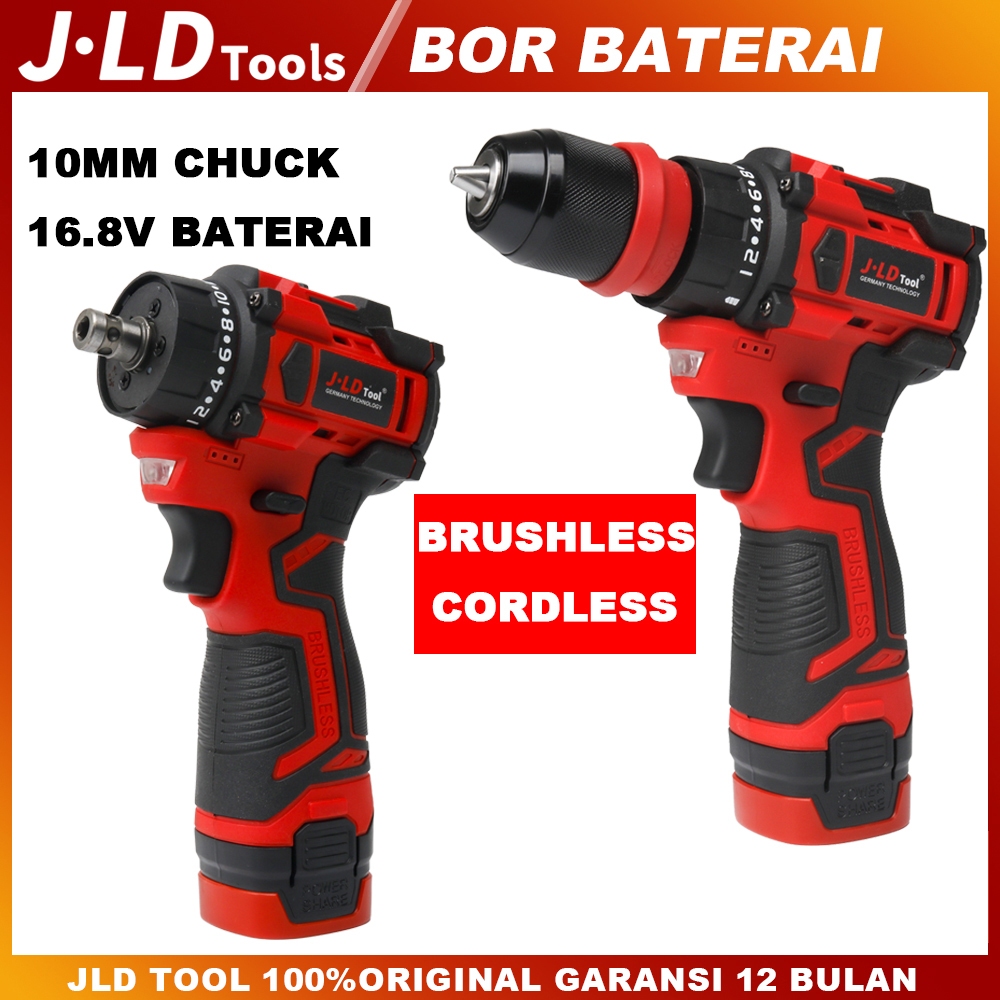 JLD Brushless Impact Driver Bor Baterai Impact bor Mesin Cordless 16.8V Bor Cas(10MM Chuck 2 in 1)