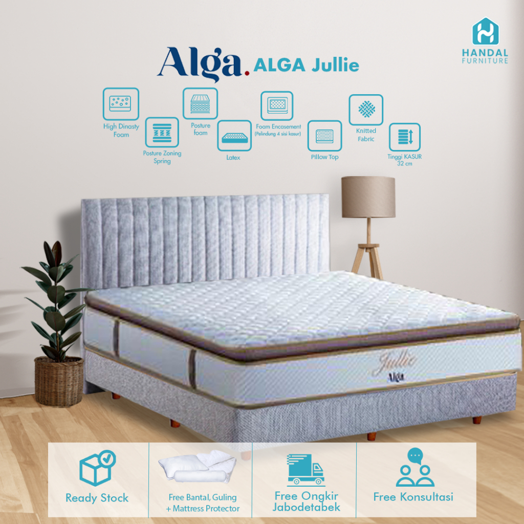 Kasur Springbed Alga Jullie 100x200, 120x200, 160x200, 180x200, 200x200, Latex Anti Bakteri Medium S