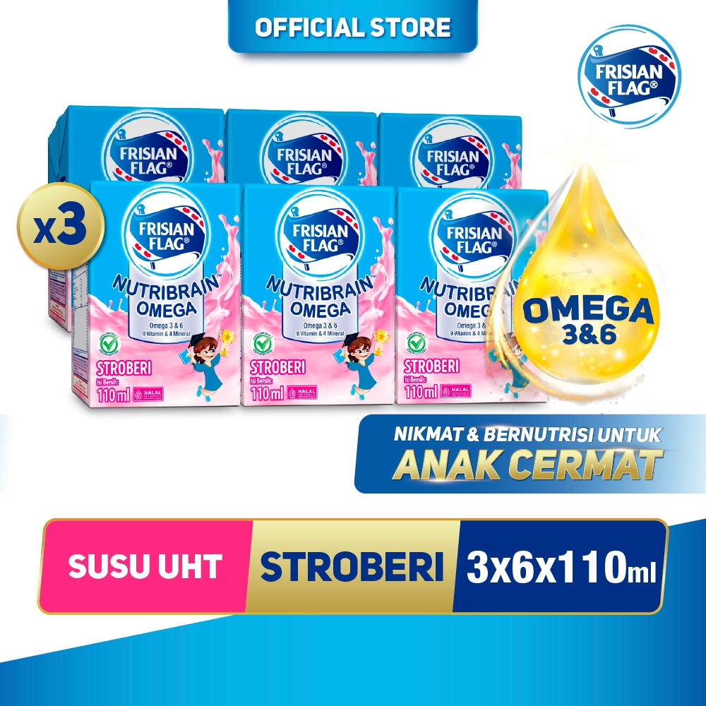 Frisian Flag Omega Susu UHT Strawberry 110Ml [18 Pcs]