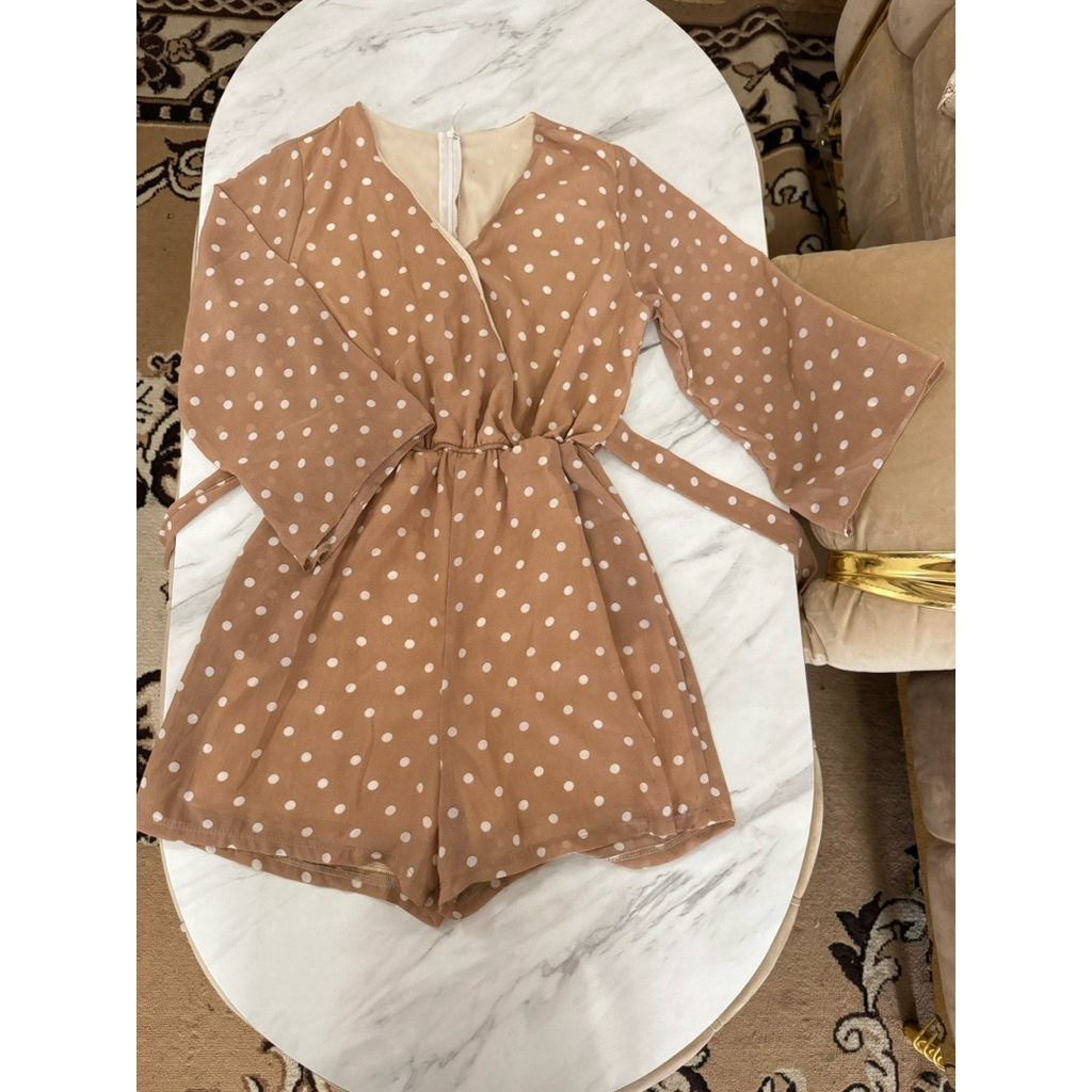 Jumpsuit polkadot brown chiffon