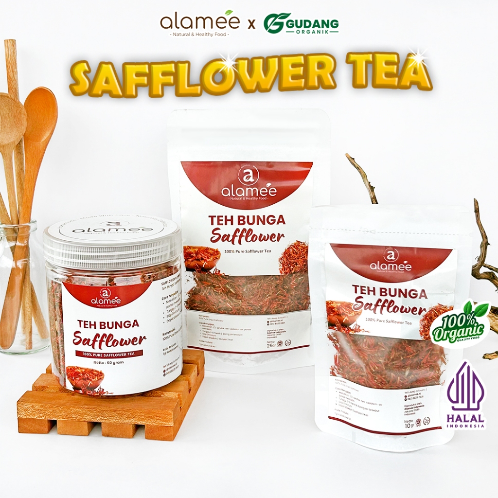 

alamee teh bunga safflower menyediakan kemasan praktis untuk menikmati kesegaran dengan rasa herbal