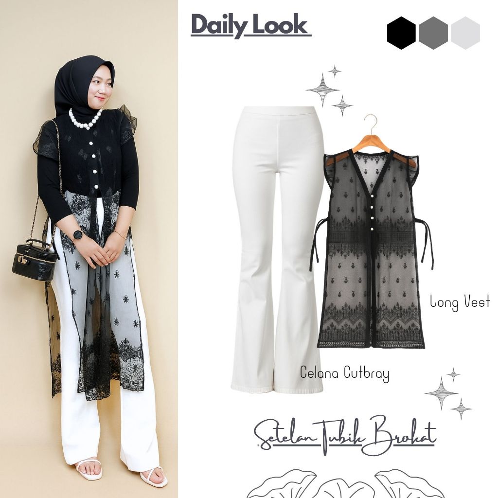 Daily Look Outer Brokat Sapto / Outer Tunik Brokat Kondangan + Celana Cutbray Wanita Scuba Premium -