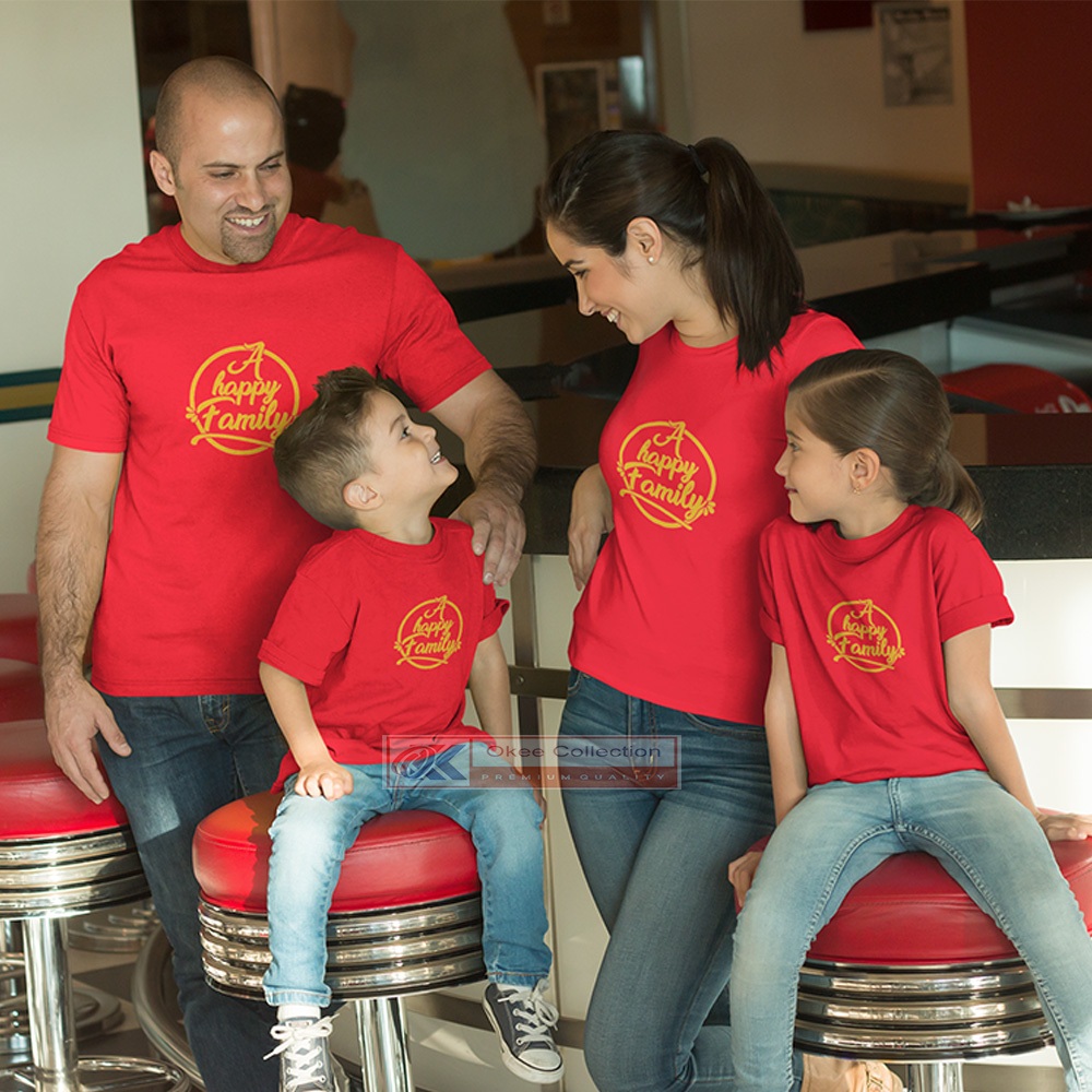 Baju Kaos Couple Family Set Atasan Seragam Motif HAPPY FAMILY Bahan Katun