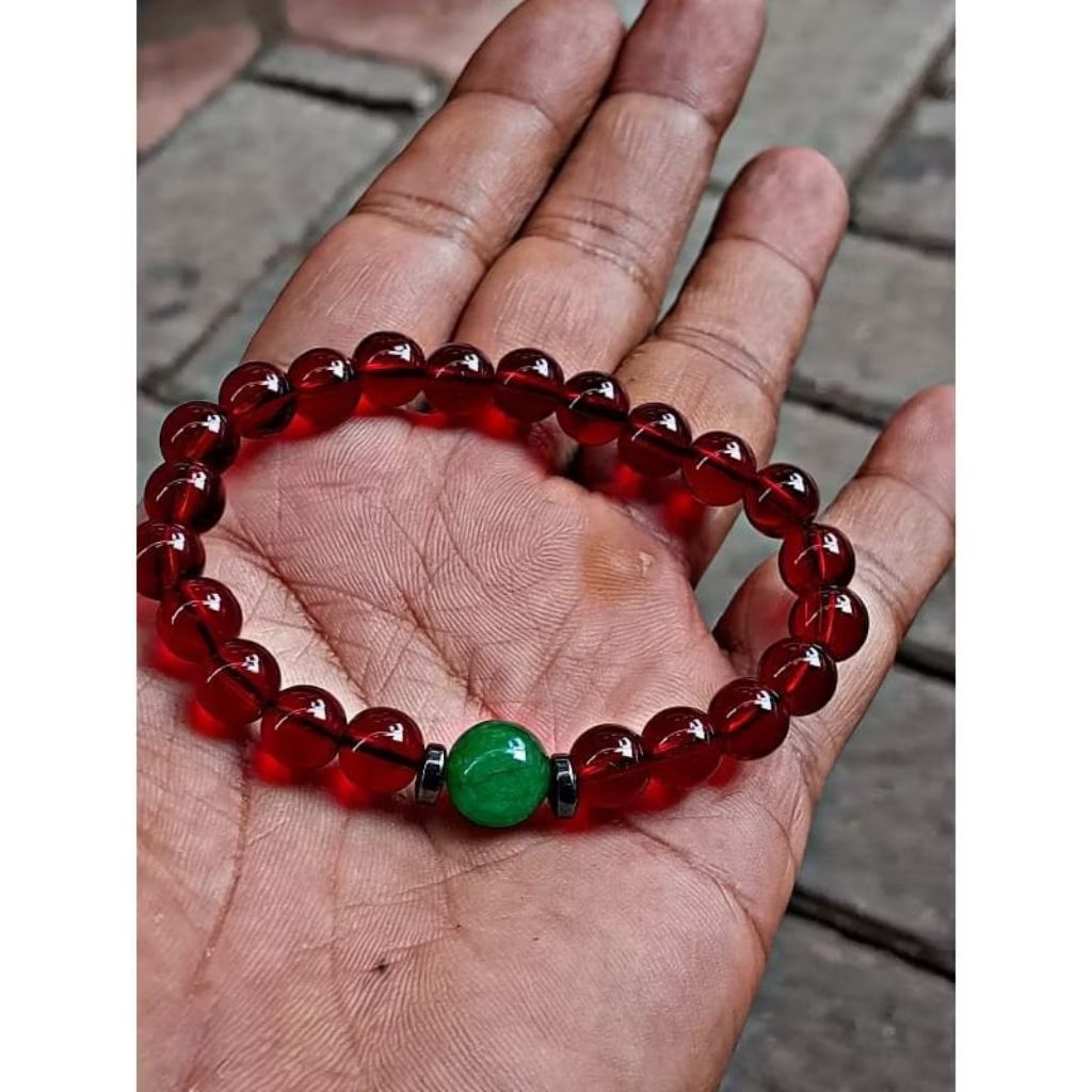 gelang merah siem dan batu giok natural