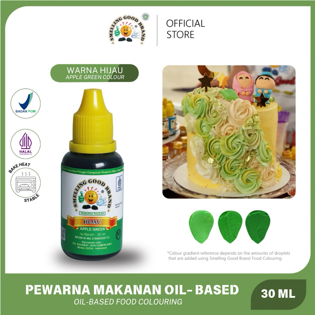

Pewarna Makanan Smelling Good Brand 30 ml - 10 Varian Warna | Warna Merah Orange Red Hijau Biru Pink Ungu Kuning Muda Kuning Tua Coklat Hitam | Baking Kue Makanan Minuman Dekorasi Bakery Food Grade Halal Oil Based