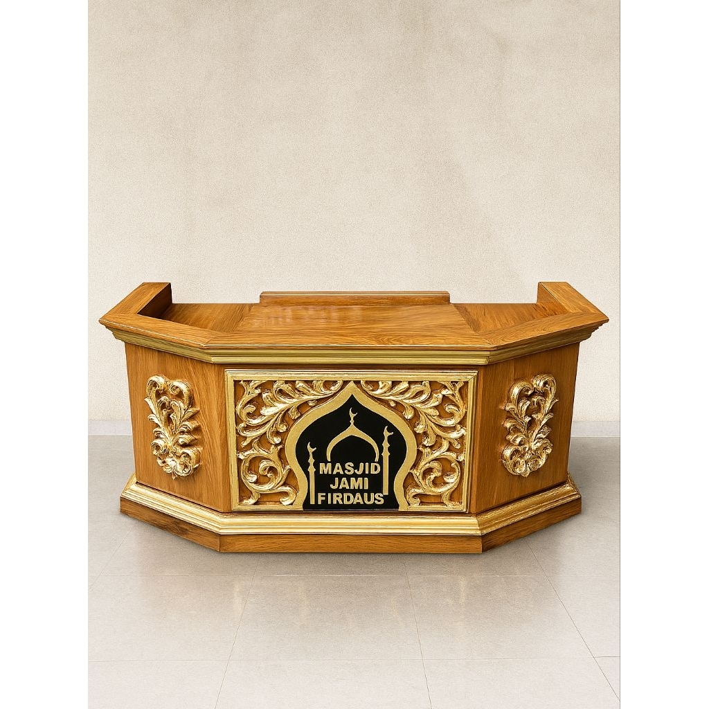 MEJA NGAJI CERAMAH KAYU JATI + LOGO