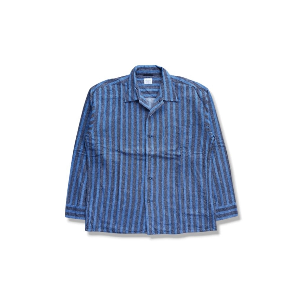 [Size L] Flanel Open Collar BACK NUMBER Stripe Salur - Original