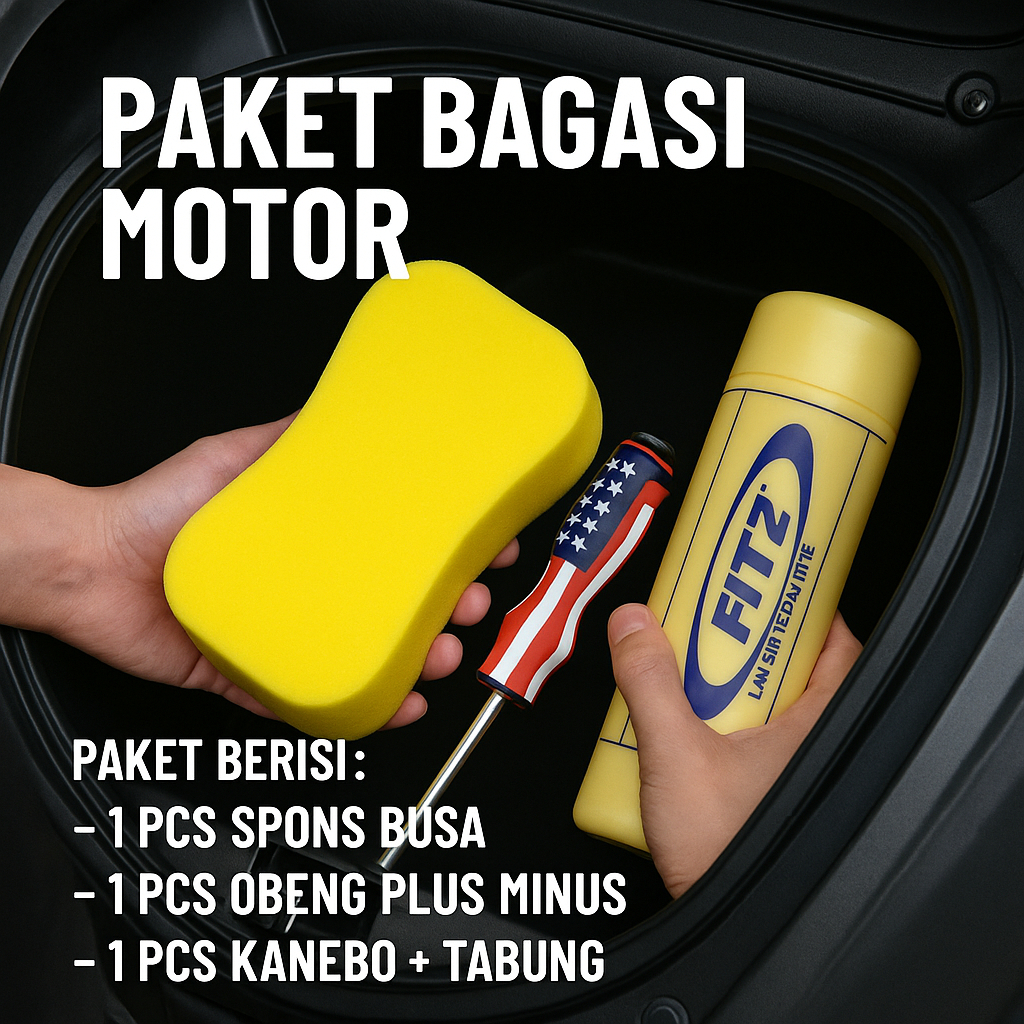 PAKET 3IN1 PERLENGKAPAN PERSEDIAAN BAGASI MOTOR OBENG - SPONS - KANEBO