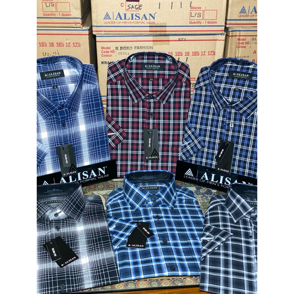 KEMEJA ALISAN MOTIF SALUR KOTAK LENGAN PENDEK SLIMFIT & REGULER