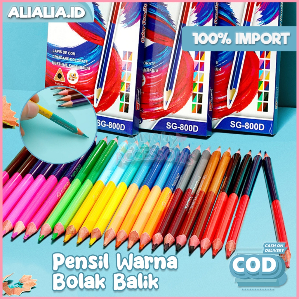 

Pensil Warna Kayu 2 Sisi Bolak Balik 12 Warna 2in1 Lebih Panjang Perlengkapan Alat Tulis Mewarnai
