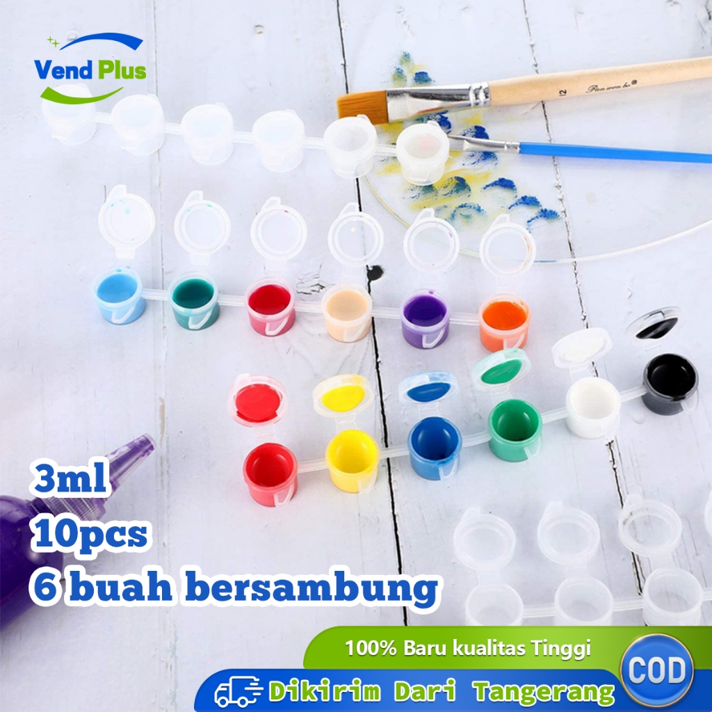 

10pcs Pot Cat Plastik Renteng 6x3ml Empty Paint Cups 6 Cup Dalam 1 Strip Wadah Kosong Peralatan Seni