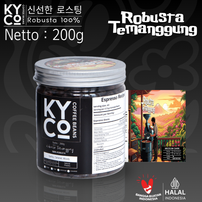 

Biji Kopi Robusta Temanggung 200 gram - Espresso Beans Grade 1 | Roast Beans | Mokapot | Medium Dark Roast | Kopi Susu | Blend Kopi | Kiyowo Coffee Roastery