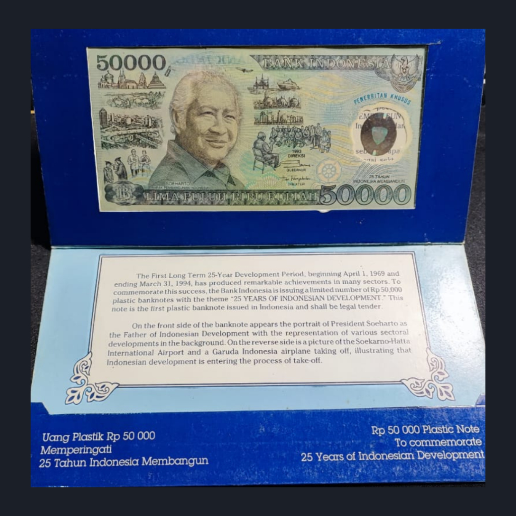 Uang Kuno Indonesia 50.000 Rupiah Polymer Soeharto + Folder 1993 | UNC | Gress