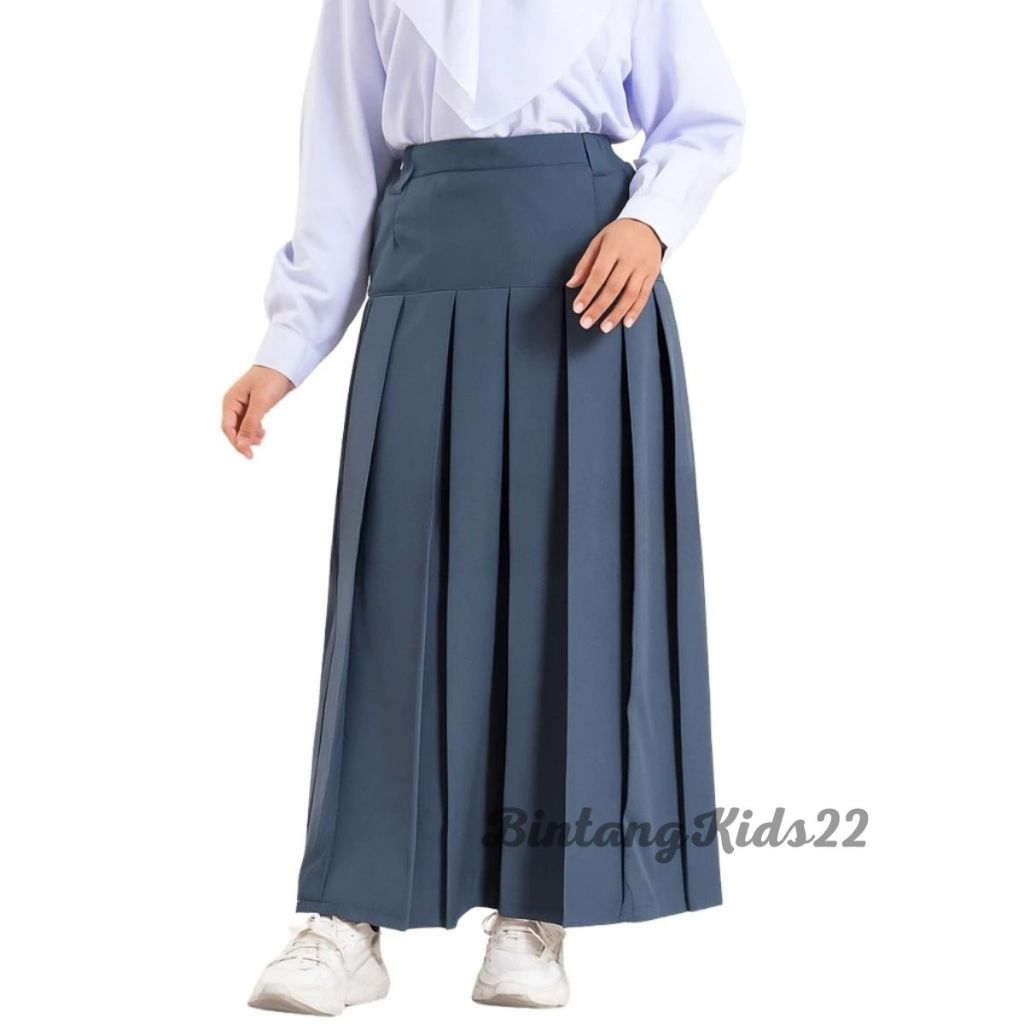 Rok Lipit Panjang SMA/SMK Seragam Sekolah Siswi Abu Abu | Rok Lipit SMA Bahan Famatex