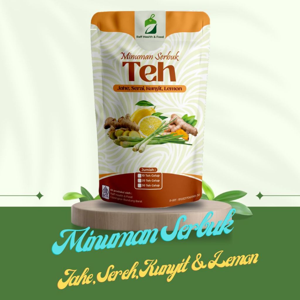 

Minuman Serbuk Teh Jahe Sereh Kunyit & Lemon Isi 10 Tea Bag