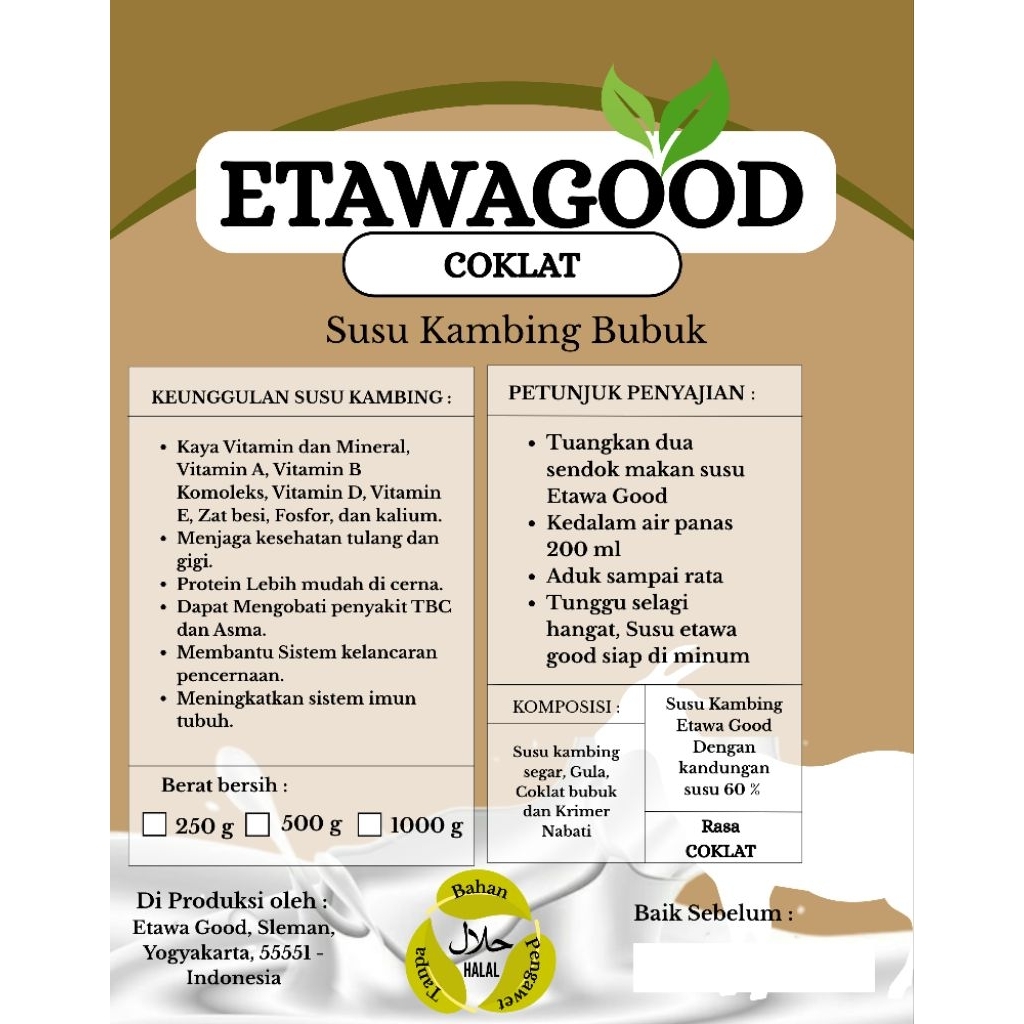 

EtawaGood - Rasa Coklat 1 kg, kandungan susu 60% , Langsung Produsen