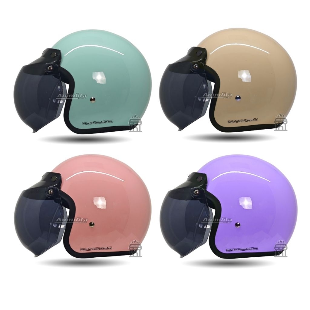 Helm Bogo Pastel Polos Retro Dewasa SNI