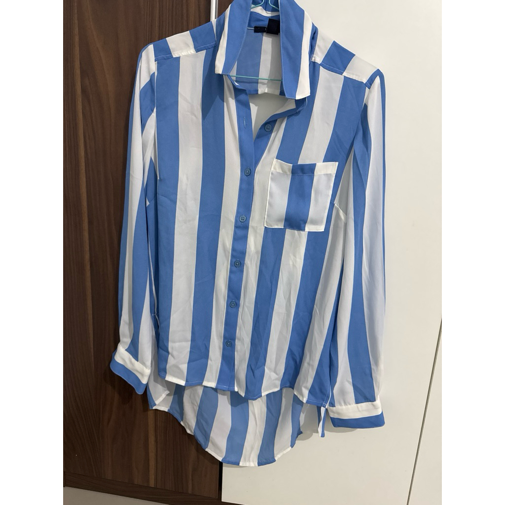 kemeja cewek garis biru