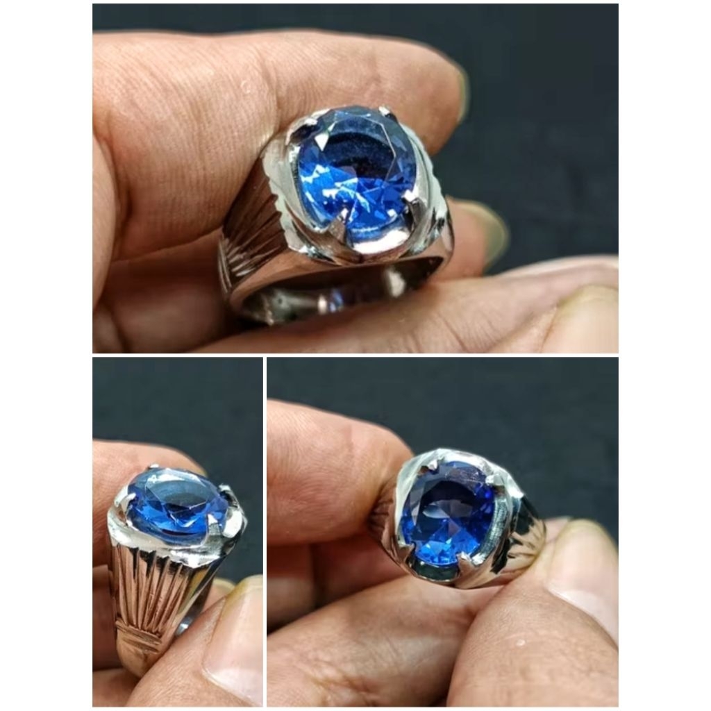 CINCIN BATU PERMATA BLUE SAFIR CUTTING CRYSTAL