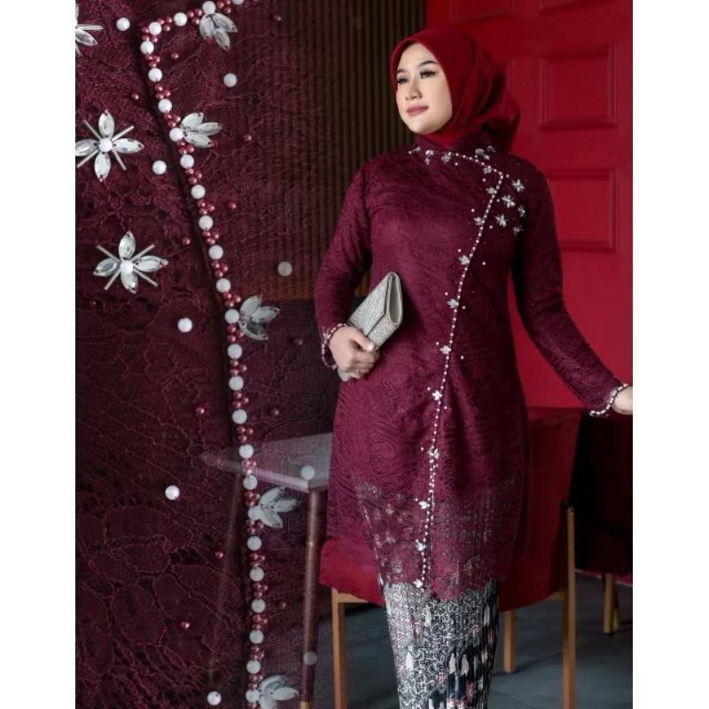 Kebaya Brokat Payet Mutiara Elegan | Kebaya Tunik Brokat | Kebaya Full Peyet Mutiara