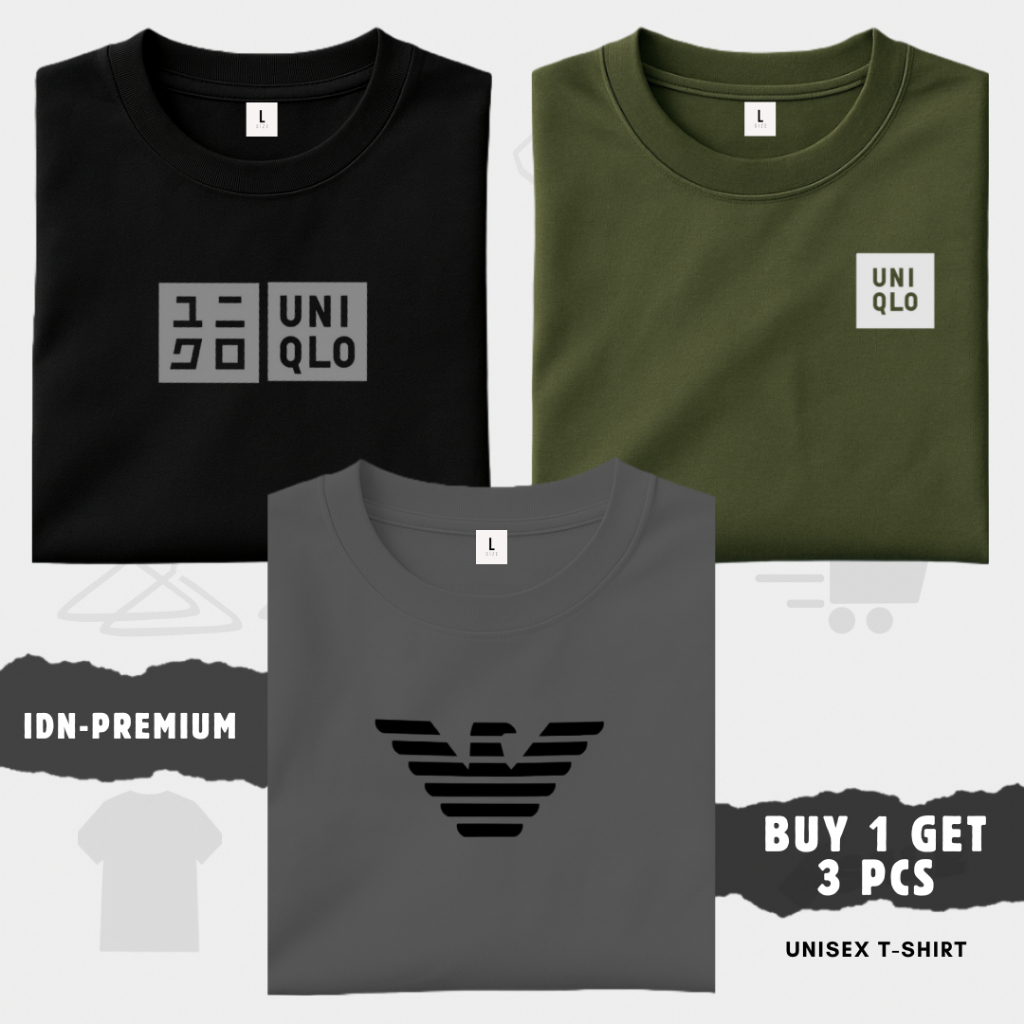 BUY 1 GET 3 PCS - Kaos Distro Pria Wanita T-Shirt Lengan Pendek - UniqIo Cn Silver - UniqIo Pd Putih
