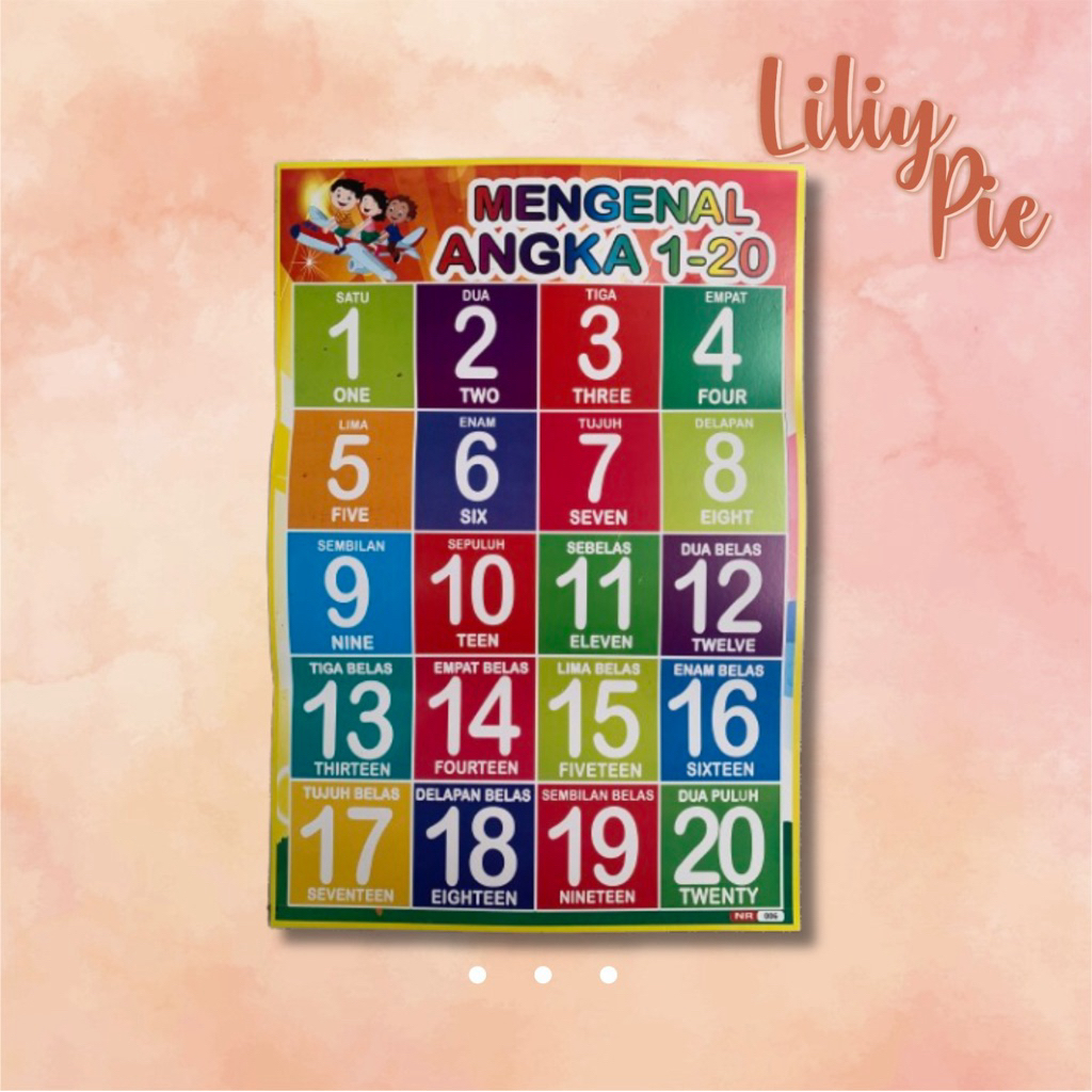 POSTER EDUKASI ANGKA 1-20 • Belajar Anak Balita Bayi Cowok Cewek Pria Tempelam Dinding Kertas Tulisa
