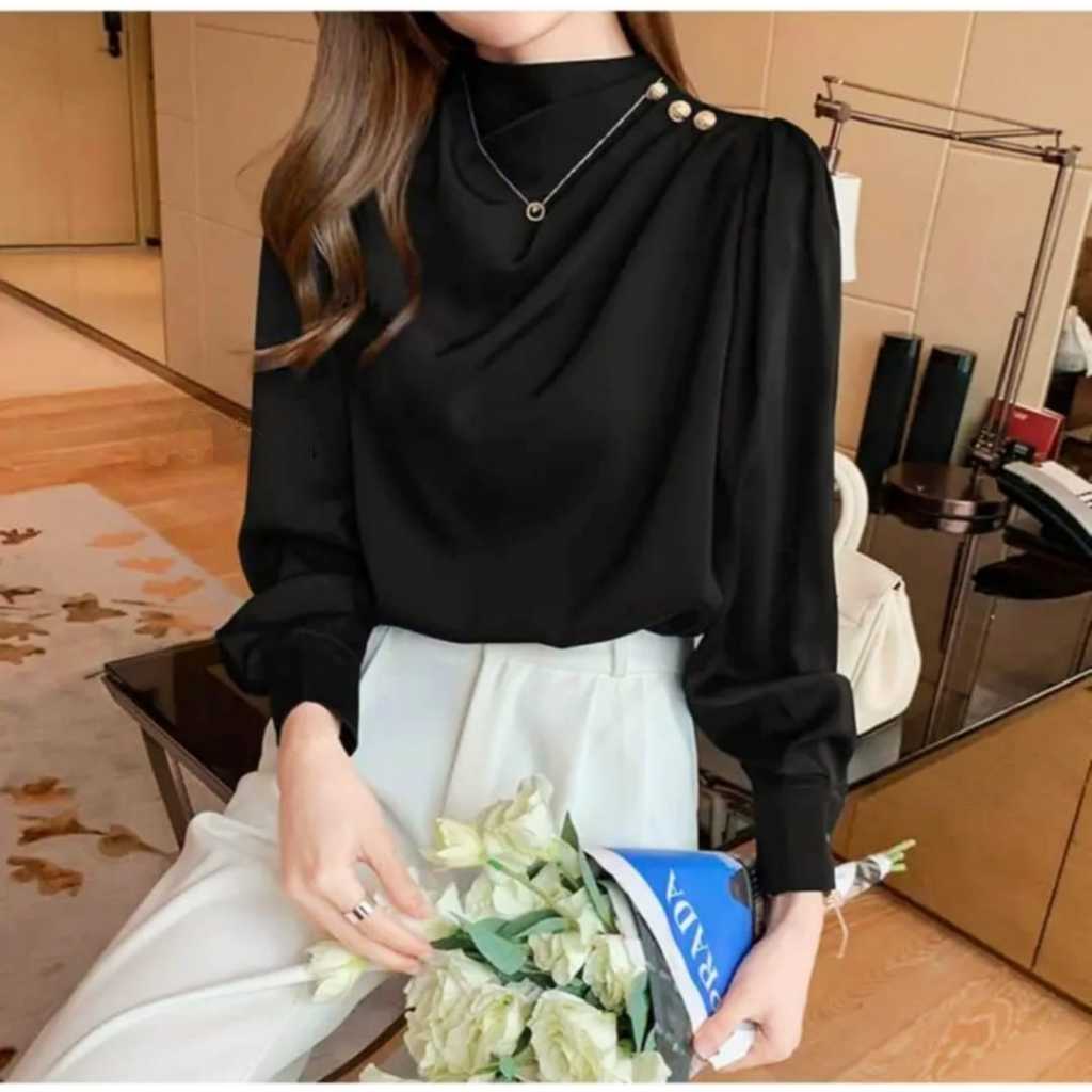 Athena Satin Blouse Atasan Wanita Bahan Satin Silk Model Halter Neck Blus Kerja Kasual Elegant