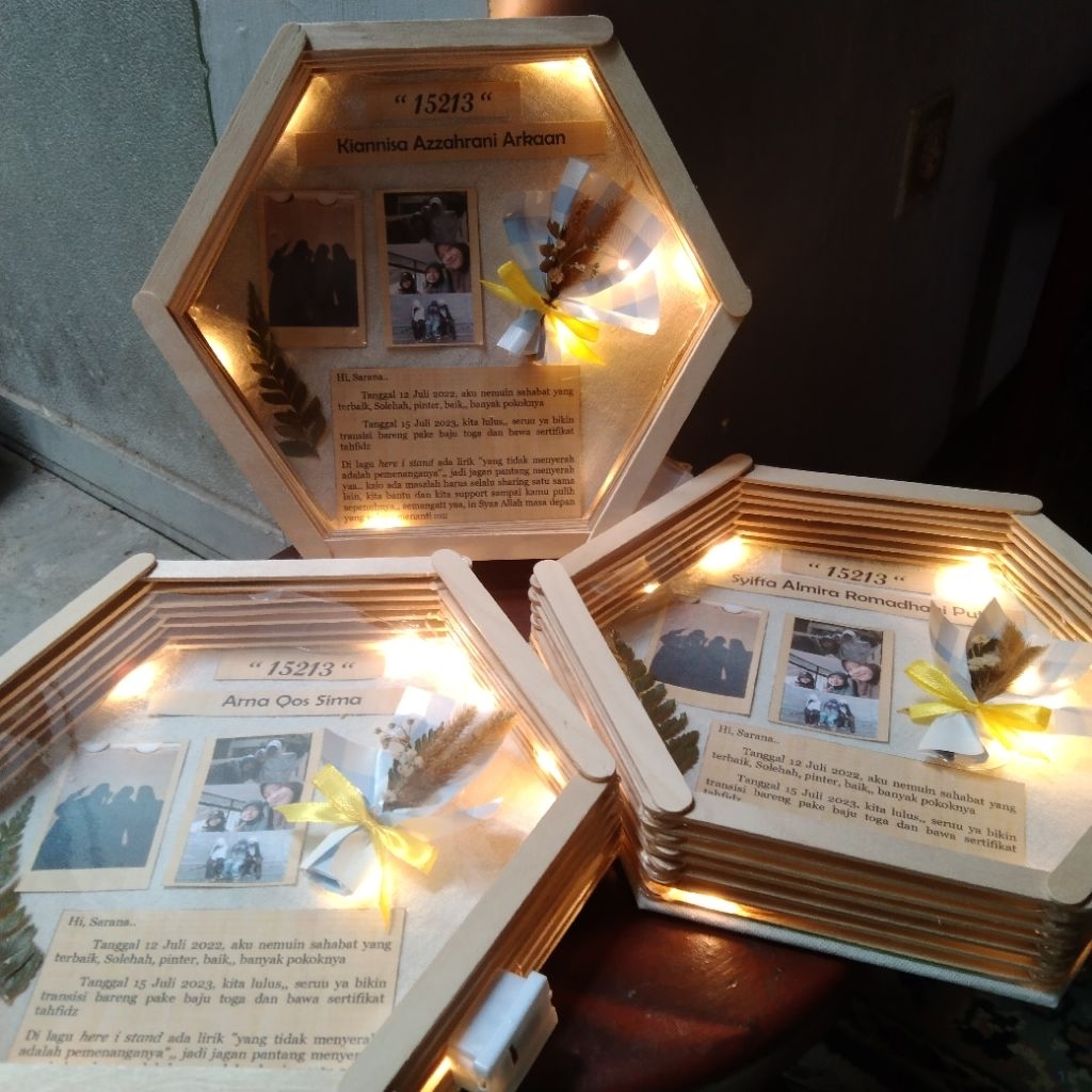 MF Bingkai stik es krim bentuk hexagon dengan lampu untuk hiasan hadiah hari guru hadiah pernikahan 