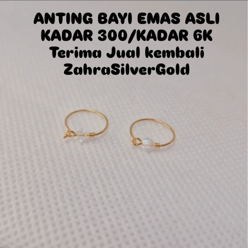 Anting Bayi EMAS Batu Putih Muda Asli Gold 6k Kadar 300 (Terima Jual Kembali)